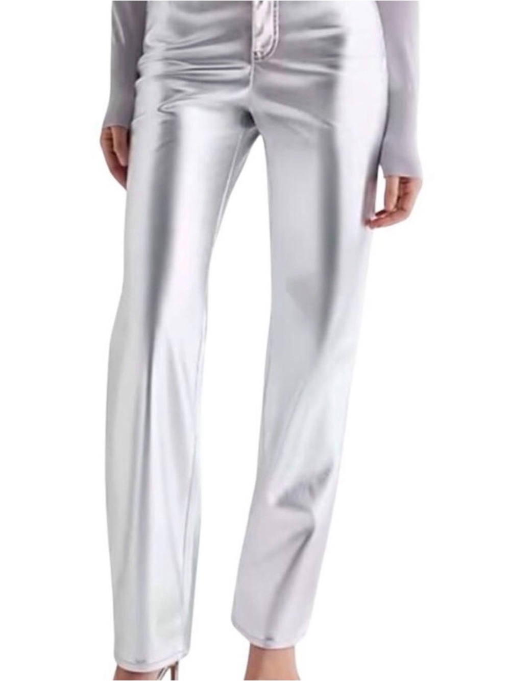 Express Metallic Silver Straight-Leg Pants